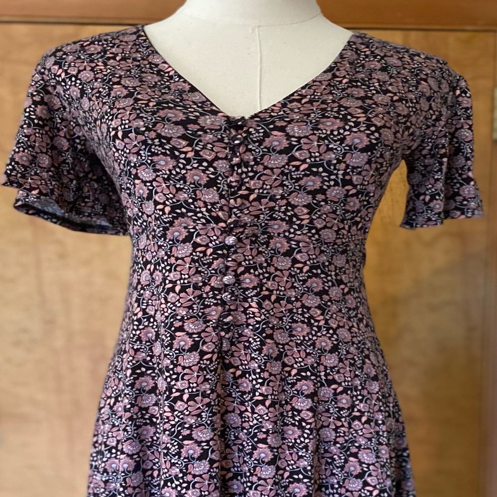 ALYA Black Pink Mauve Tie Back Dress XXS
